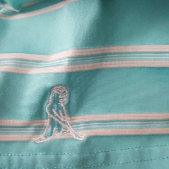 Mens PING Blue White Stripe Polo Golf Shirt Size L - Picture 2 of 5